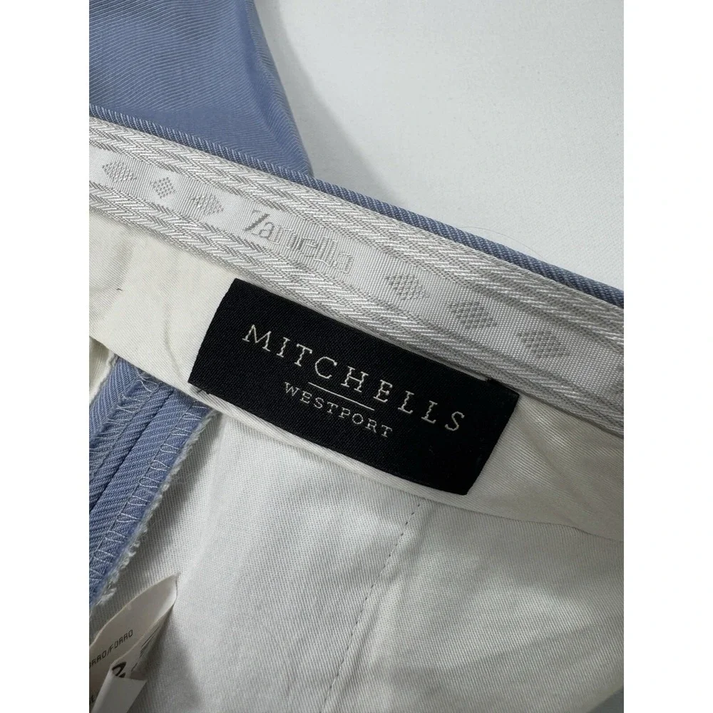 Zanella Bennett Blue Pleated Wool Dress Pants Mens 35x28 Cuffed Italy Designer
